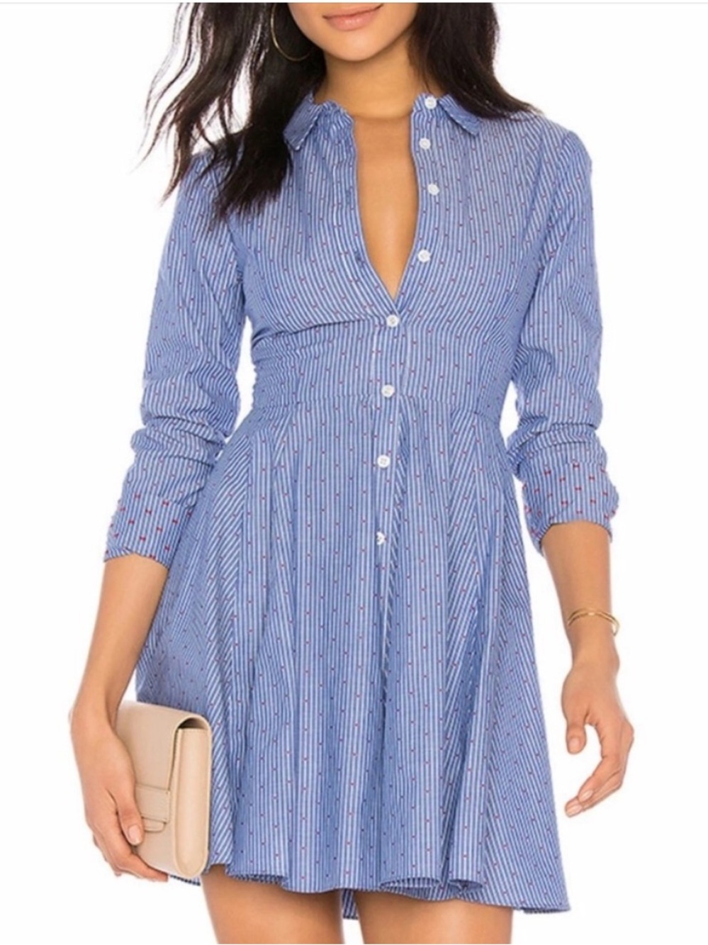 NWOT BCBGeneration Striped Polka Dot Button Front Shirt Dress Size 6